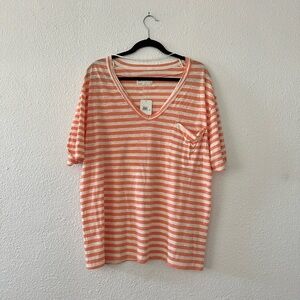 We The Free Coral and Cream Striped Top